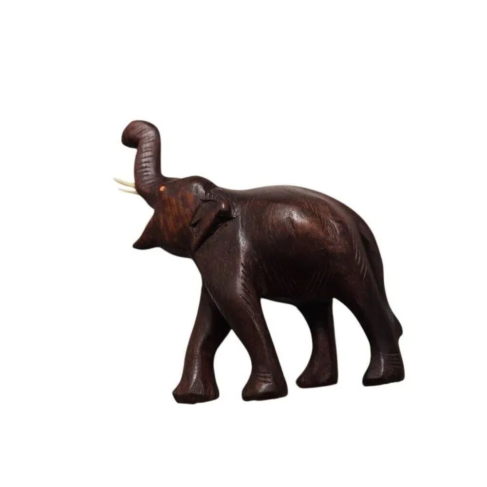 Wooden Elephant sculpture Figurine, black 5x5"